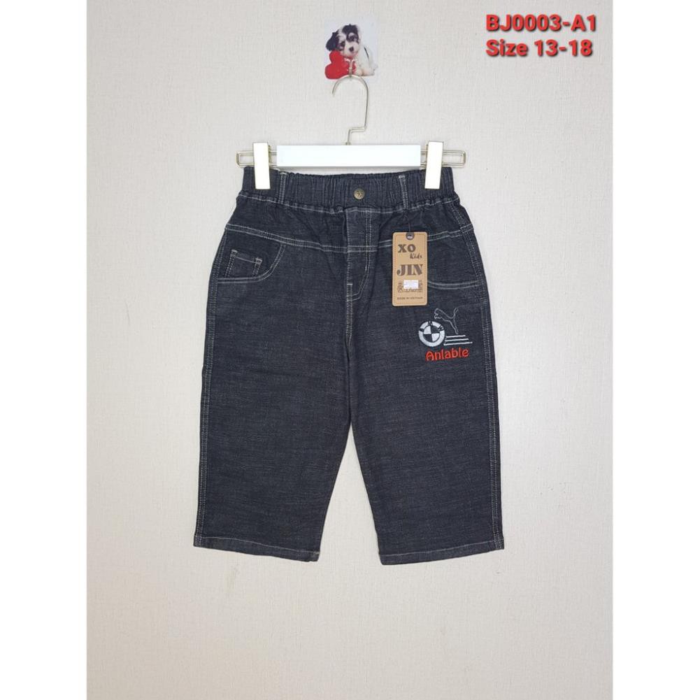 BJ0003-A1 - Quần Jean nam lửng co giãn , thêu quả bóng , màu ghi , hiêu XOKids size to 13t-18t , ri6- Hàng Made In VN