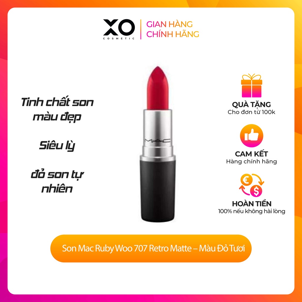 Son Mac Ruby Woo 707 Retro Matte – Màu Đỏ Tươi bền màu *