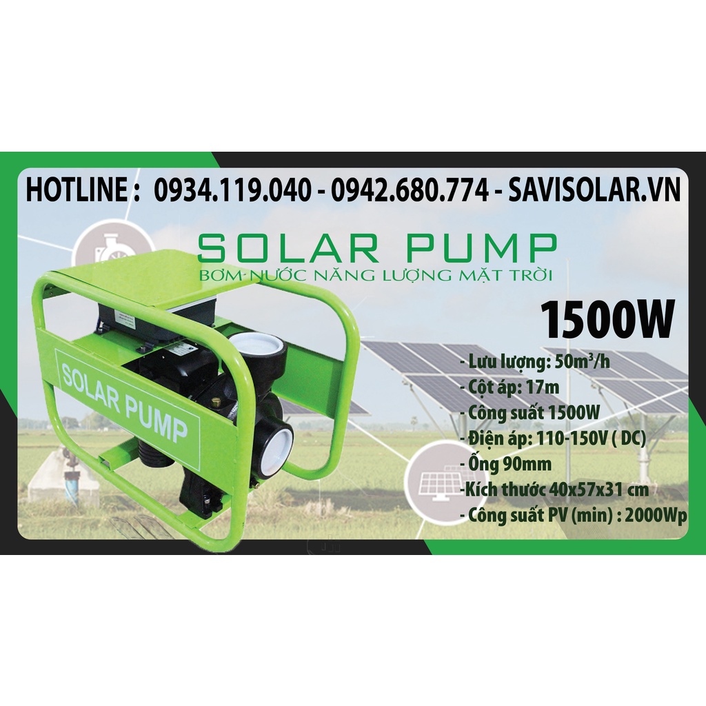 Máy bơm nước năng lượng mặt trời 2hp 1500W - 50m3/h - Máy bơm ly tâm NLMT