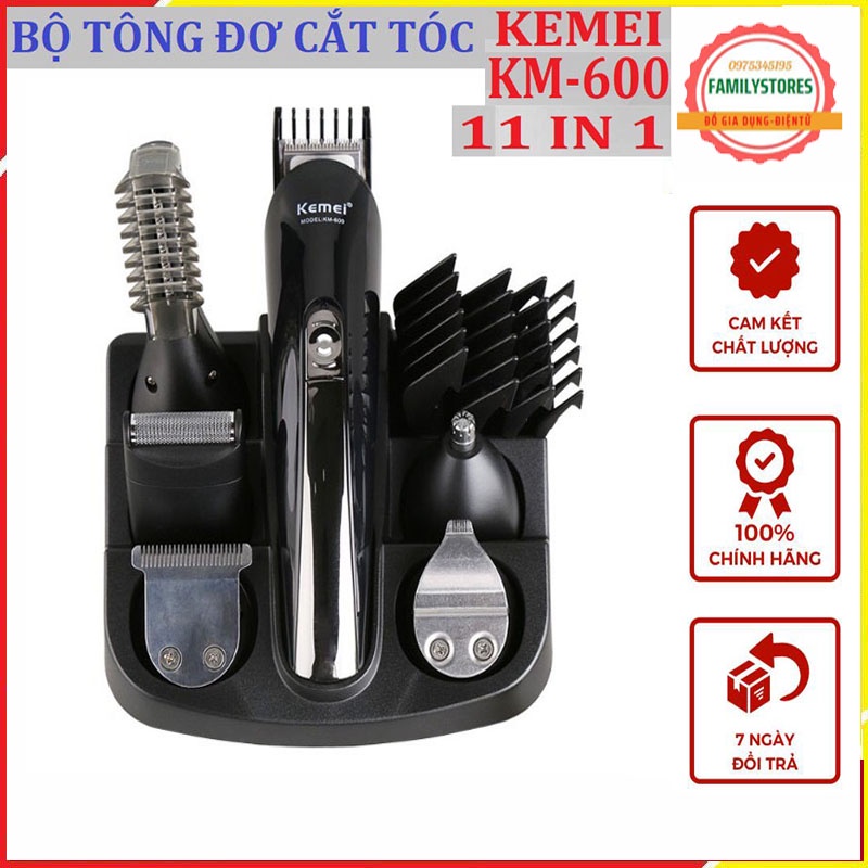 Tông Đơ Cắt Tóc Cạo Râu Tỉa Lông Kemei KM-600 Kiêm Máy Cạo Râu 6 Trong 1 Cao Cấp