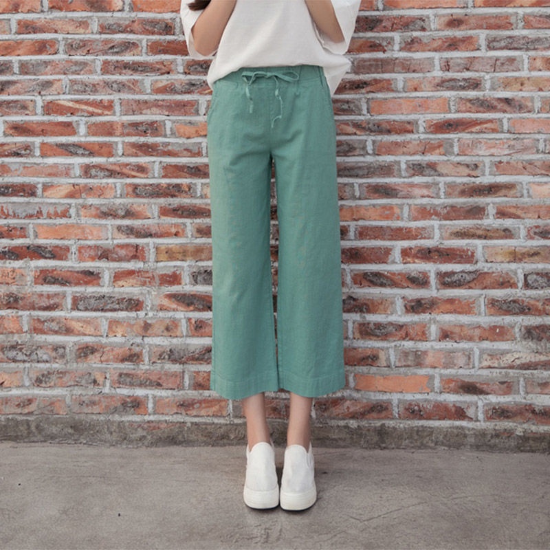 Quần dài IELGY ống rộng chất liệu cotton lanh phong cách Hàn Quốc thời trang dành cho nữ