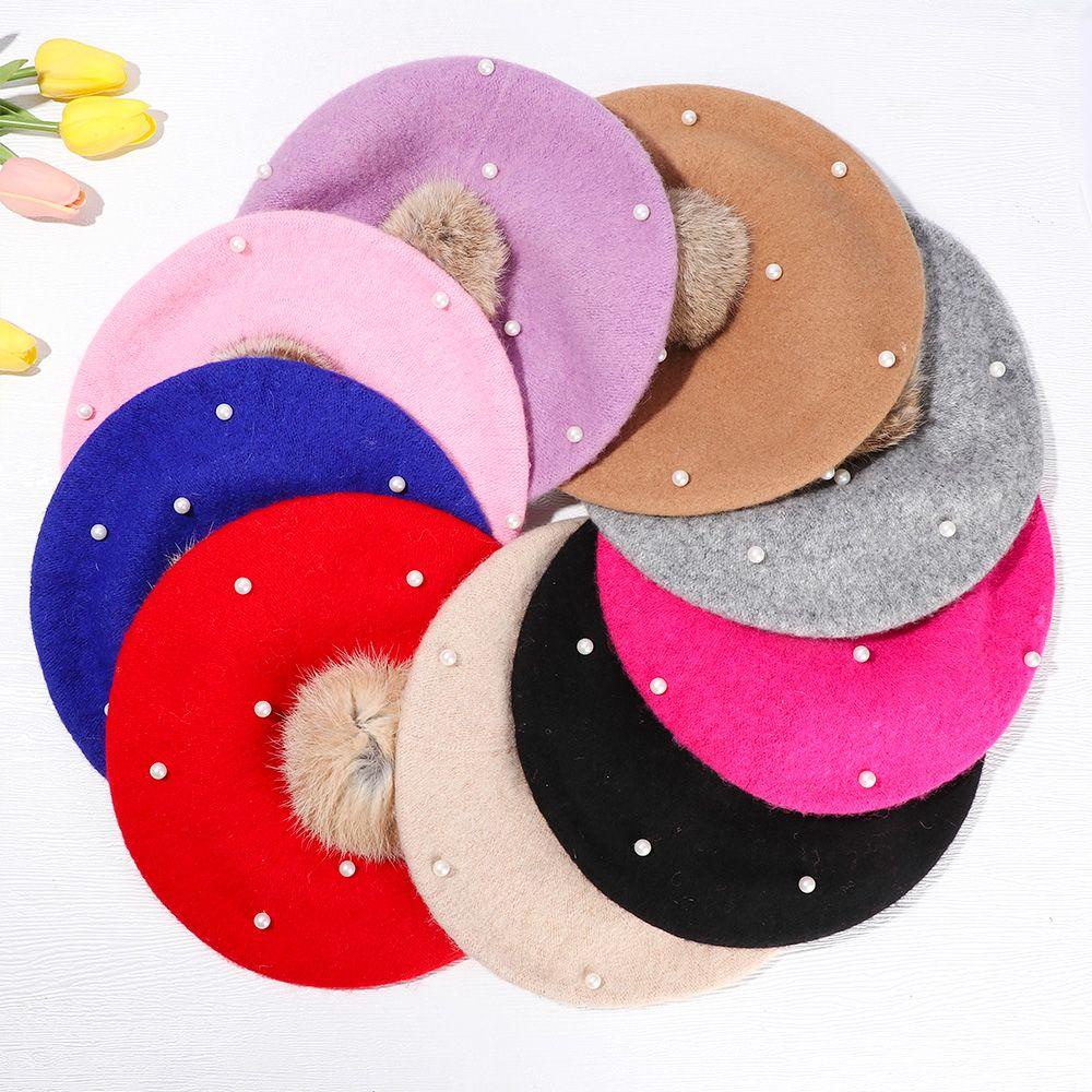 Mũ Beret Lông Thỏ Giữ Ấm Cho Bé Gái