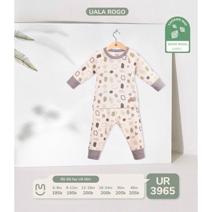 Bộ Uala Rogo dài tay chất Modal cao cấp mềm mịn thoáng mát thun tăm gân in họa tiết cho bé trai bé gái 3965