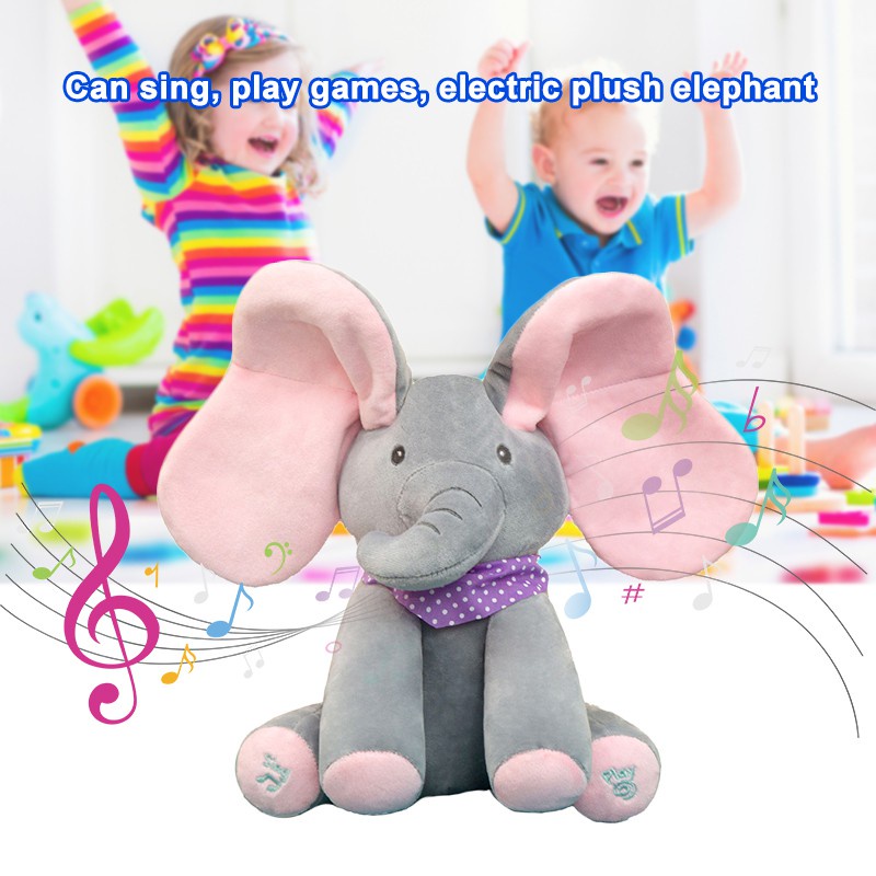 Peekaboo Elephant Toy Cover Your Eyes Sing and Play Games Electric Plush Toys With Moving Ears