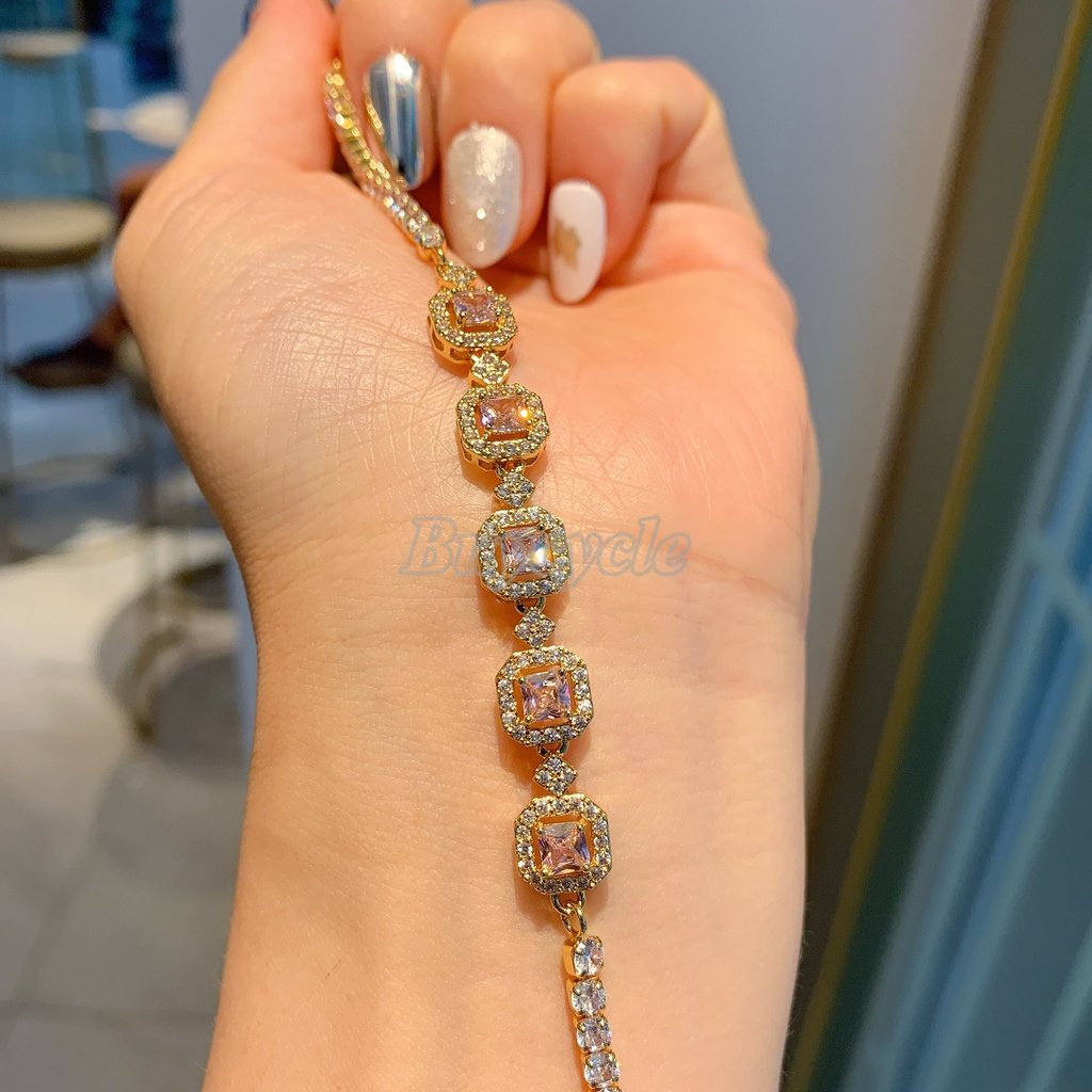 Vòng Tay Công Chúa Tourmaline Hình Vuông Đính Kim Cương Nhân Tạo Màu Sắc Thời Trang Cho Nữ
