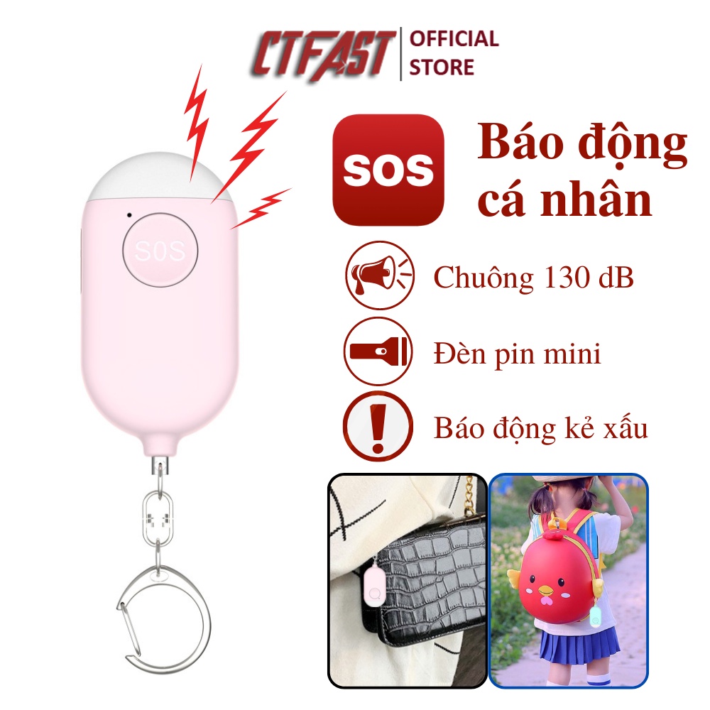 Thiết bị báo động cá nhân phòng thân CTFAST B300 kèm đèn pin mini tích hợp, thiết kế móc khóa nhỏ gọn tiện dụng