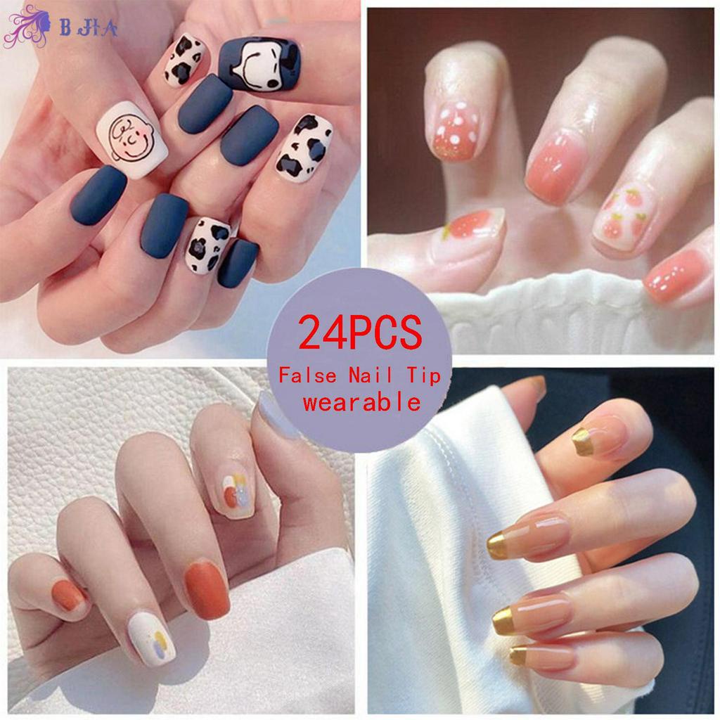 [Hàng mới về] Bộ 24 Móng Tay Giả Đầu Tròn Thời Trang Cho Nữ