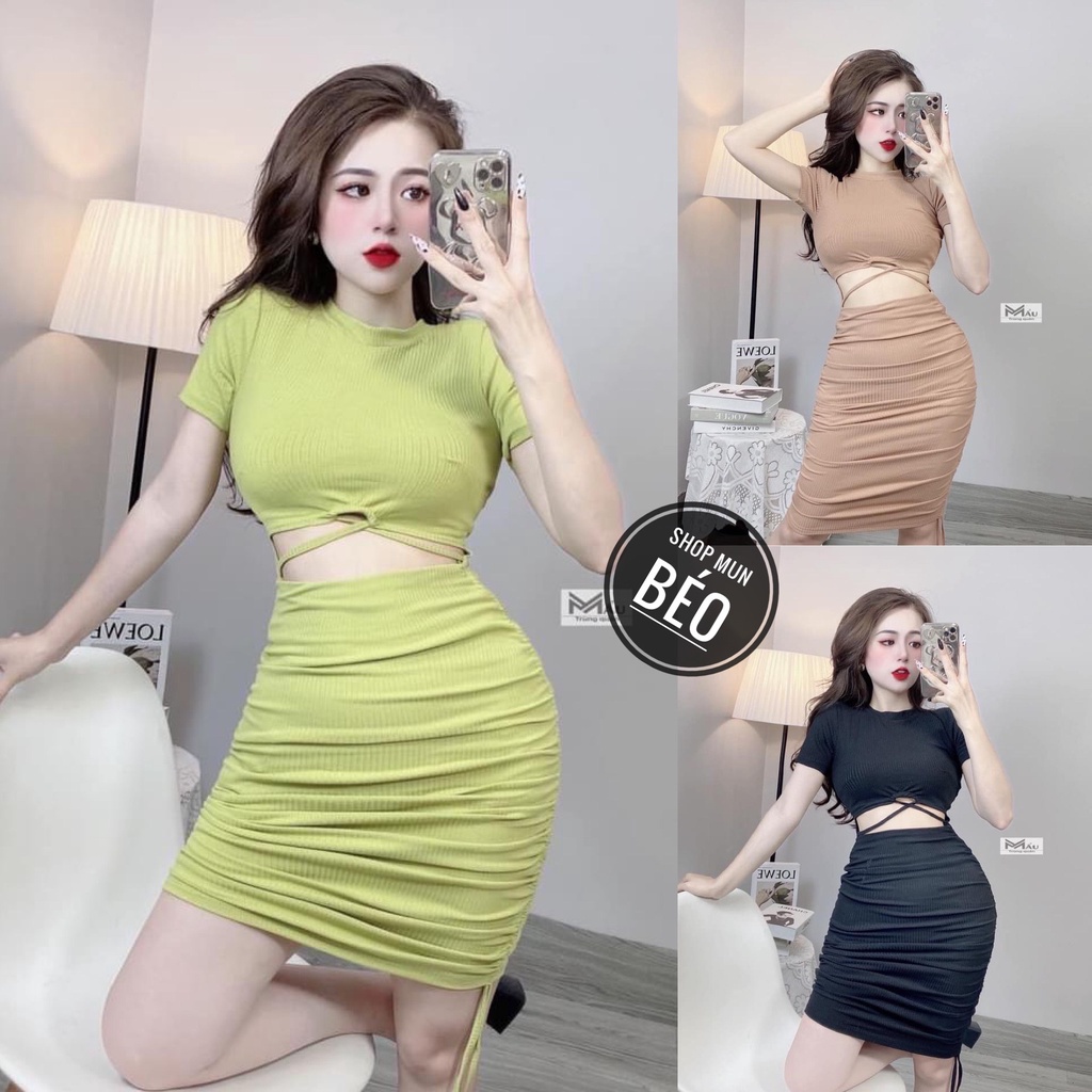 Đầm Body Cổ Tròn Tay Ngắn Hở Bụng Dây Rút Chất Thun Gân Thích Hợp Mặc Đi Tiệc Đi Làm Đi Chơi Phù Hợp Với Mọi Phong Cách