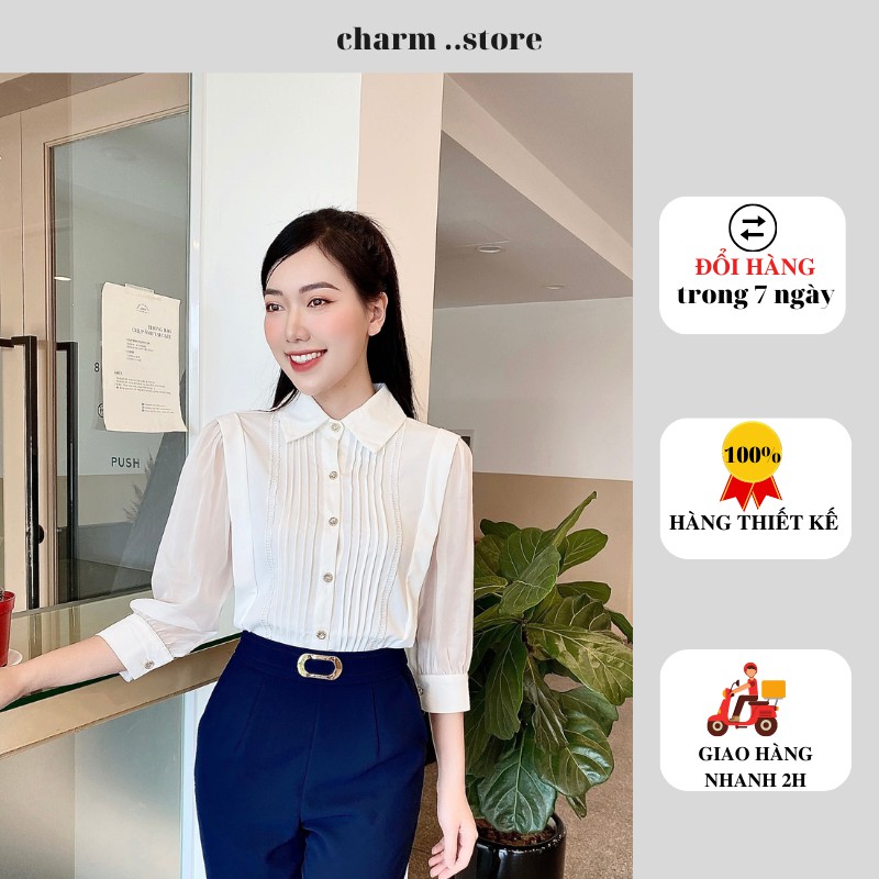 Áo sơ mi cổ đức lụa phối voan công sở A342