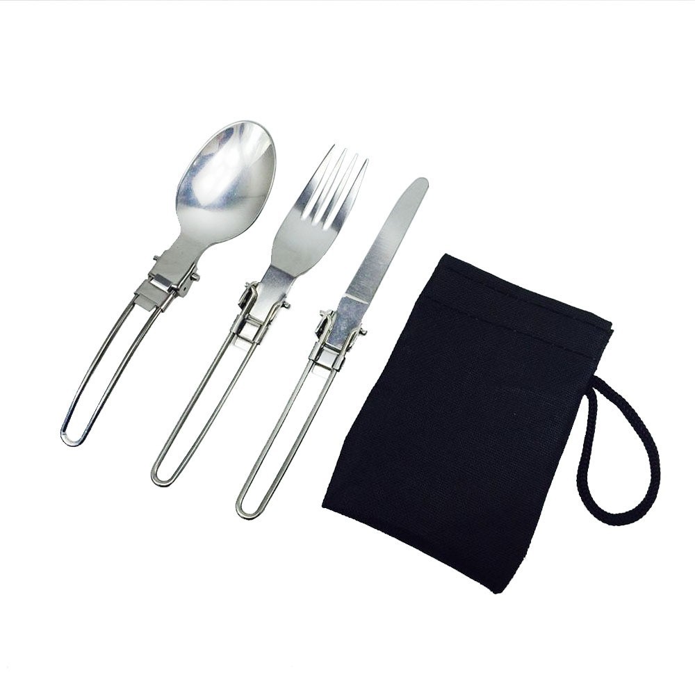 (Hàng Xịn) Bộ 3 muỗng, nĩa, dao gấp gọn tiện dụng kèm túi cao cấp- 9001 (Ưu Đãi Khủng)