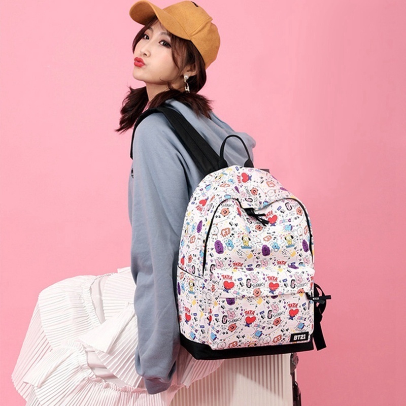 Ba Lô Canvas Họa Tiết Hoạt Hình BTS BT21 Nhiều Màu Sắc Thời Trang