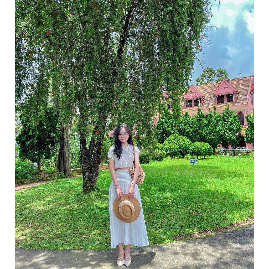 DearLisa-Set váy áo cotton lụa trắng nữ tính xinh đẹp
