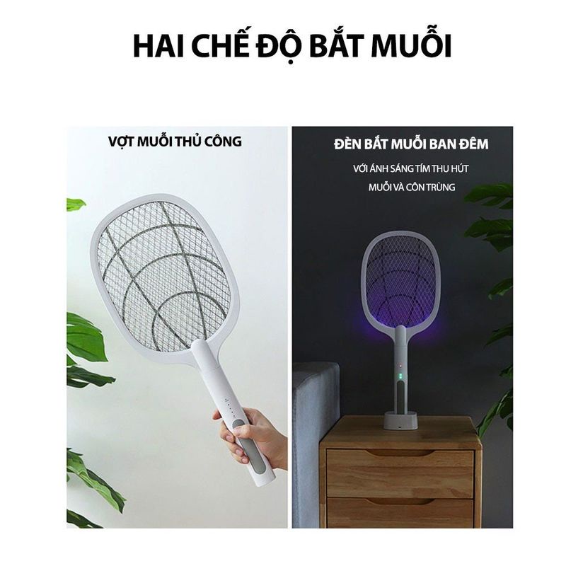 Vợt muỗi thông minh kiêm đèn bắt muỗi tự động 2 trong 1, Vợt bắt muỗi gấp gọn đa năng, Pin sạc tiện lợi - BH 12 tháng