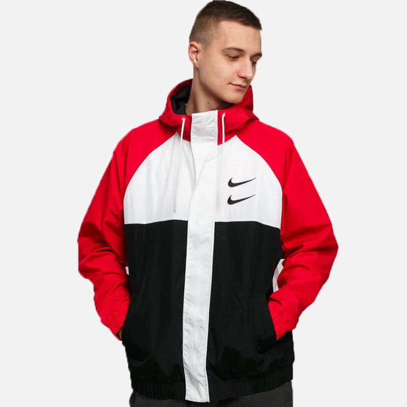 ÁO KHOÁC NIKE SWOOSH HOODED WOVEN JACKET - ĐỎ / TRẮNG / ĐEN