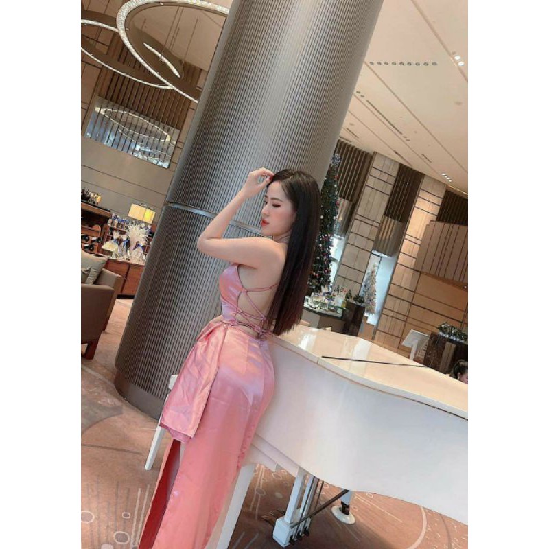 Đầm maxi 2 dây đan lưng thả tà