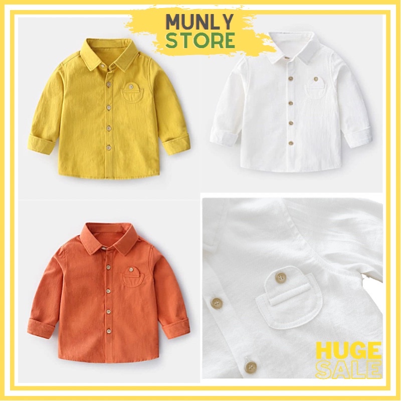 Áo Sơ Mi Bé Trai Dài Tay Chất Đũi Hàn Quốc - Áo Trẻ Em Mùa Hè 1 đến 6 tuổi Size 9-25kg Munly