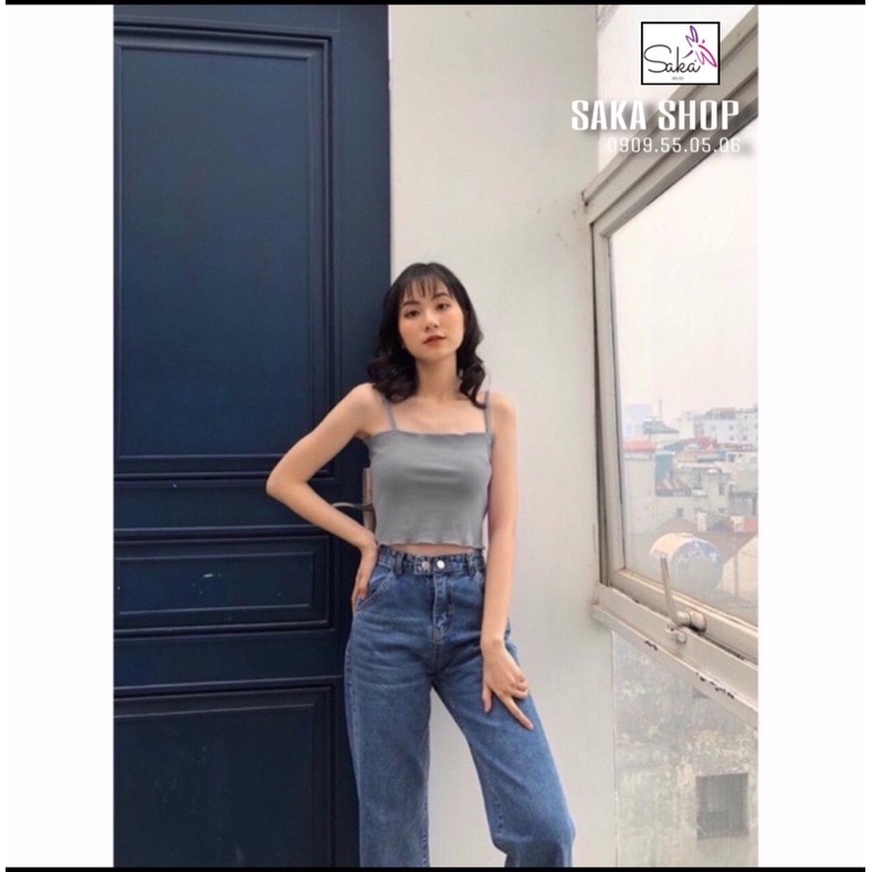 Áo 2 dây cuốn biên croptop vải thun chánh phẩm