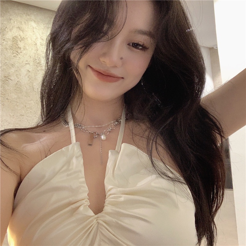 Porozi  Áo croptop dây  cổ chữ V phong cách thời trang Hàn Quốc