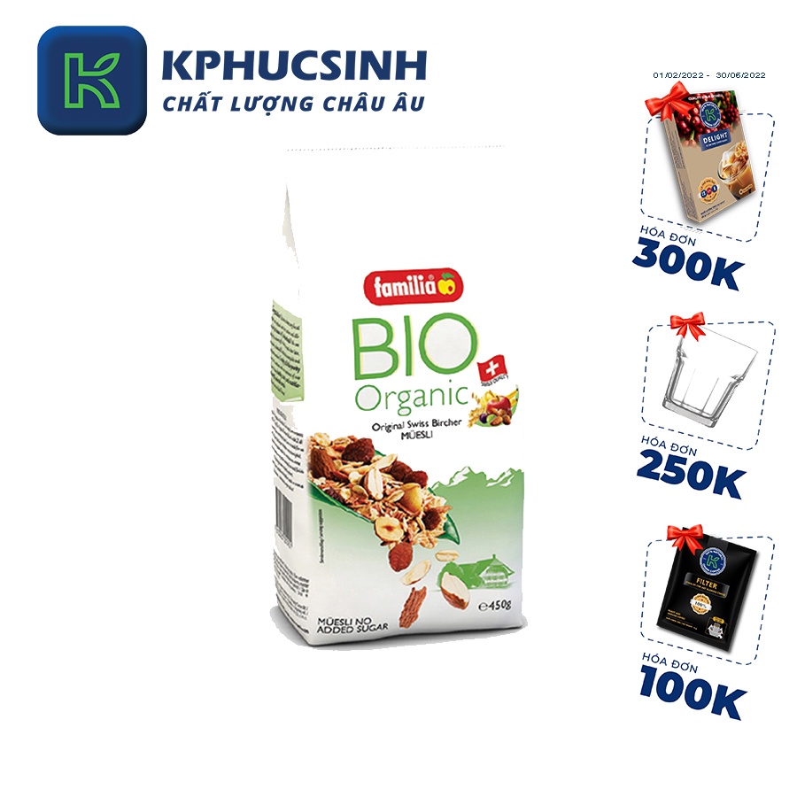 Ngũ cốc sạch hỗn hợp các loại hạt Orginal Swiss Bircher Muesli 450g KPHUCSINH - Hàng Chính Hãng