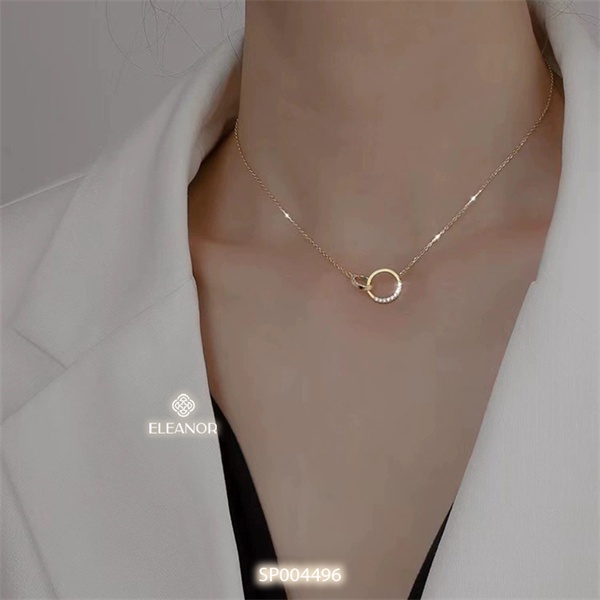 Dây chuyền nữ bạc 925 Eleanor Accessories mặt tròn đôi đính đá phụ kiện trang sức 4496