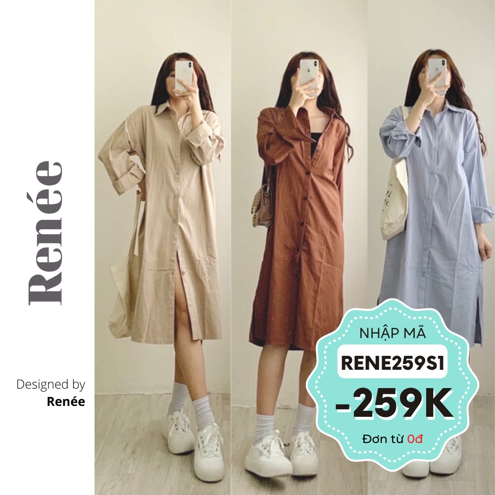 Váy sơ mi dáng dài, váy dài tay nữ chất thô màu vintage Renee - V662