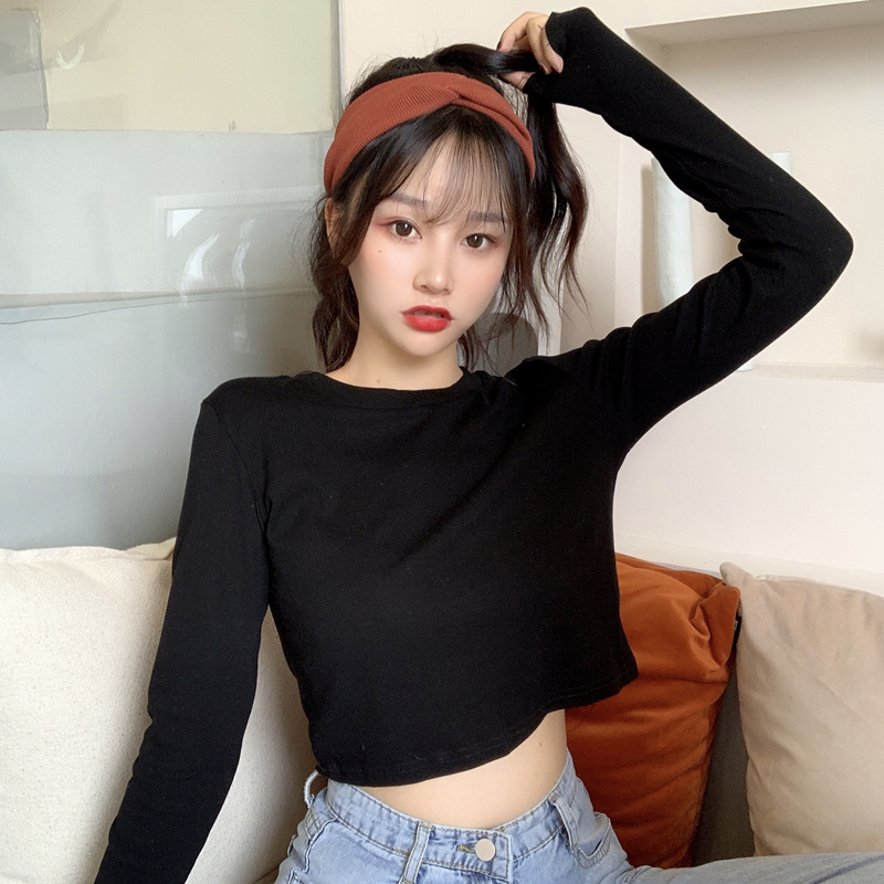 Áo thun SUXI lửng tay dài dáng rộng kẻ sọc ngang trẻ trung hợp thời trang