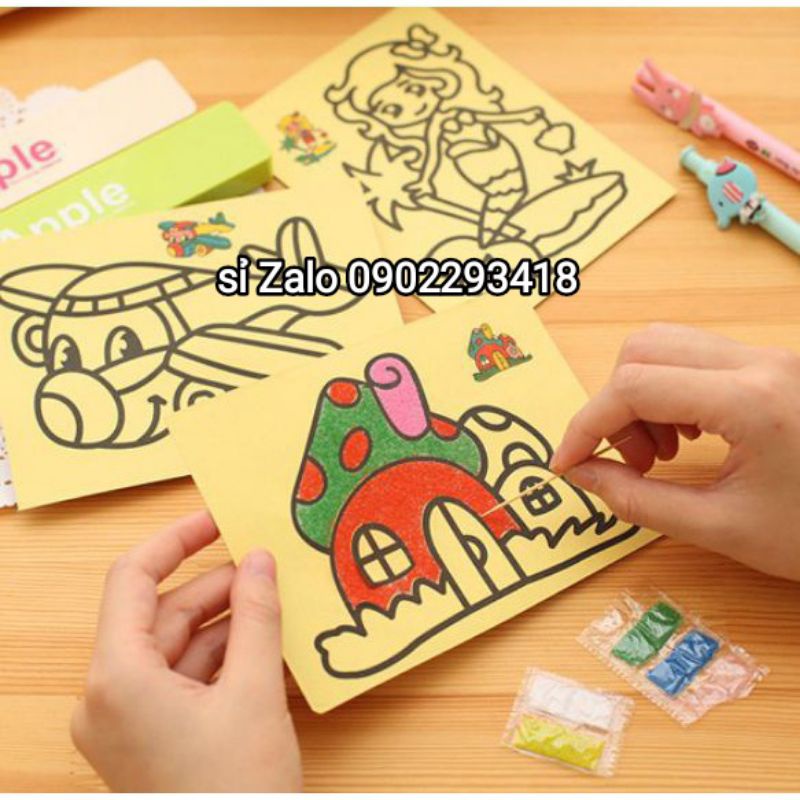 { SALE SỐC} Vỉ 20 Tờ Tranh Tô Màu Cát Nhiều Mẫu Cho Bé Thoả Sức Vui Chơi