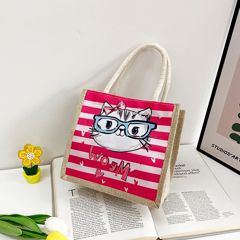 Túi Xách Đựng Hộp Cơm Trưa Vải Lanh Cotton Lanh In Hoạt Hình Dễ Thương