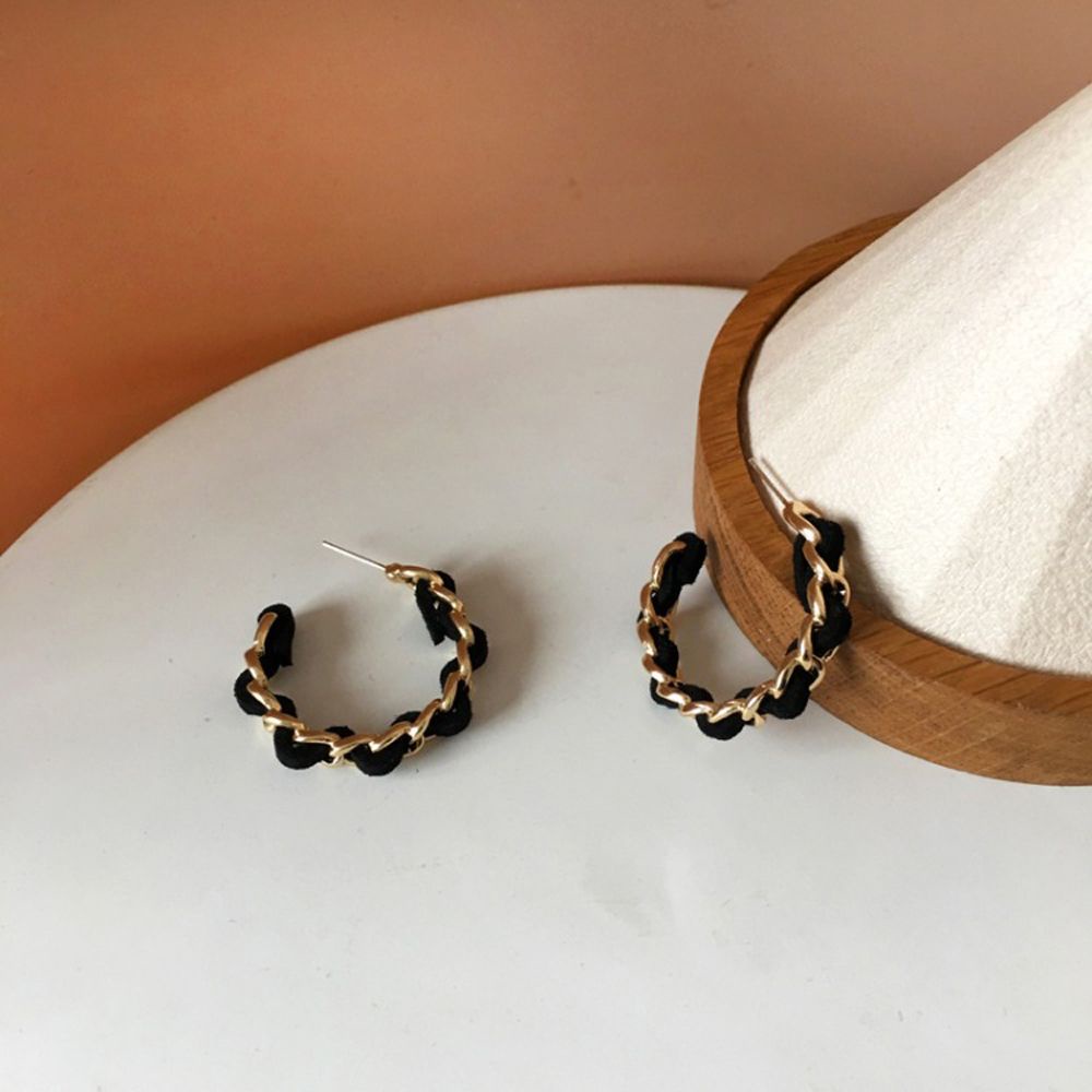 Khuyên tai dạng vòng xoắn phối dây xích kiểu Hàn Quốc thanh lịch sáng tạo cho nữ