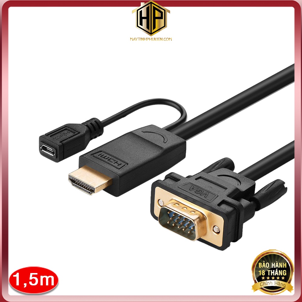 Ugreen 30449 - Cáp chuyển HDMI sang VGA dài 1,5m hỗ trợ Full HD cao cấp