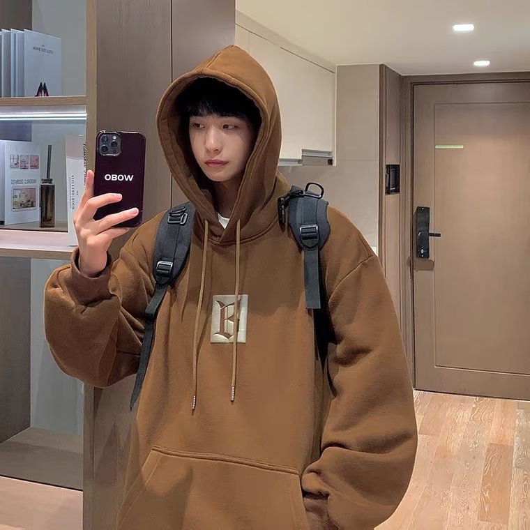 Áo Hoodie Dáng Rộng In Chữ Phong Cách hip hop Đường Phố Hàn Quốc Chất Lượng Cao Cỡ M-5XL Cho Nam