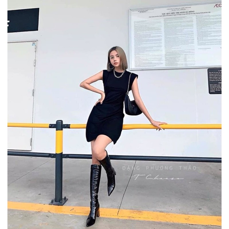 BLIS DRESS Đầm thun body xoè nhẹ sát nách trắng đen nâu (ảnh thật) | BigBuy360 - bigbuy360.vn