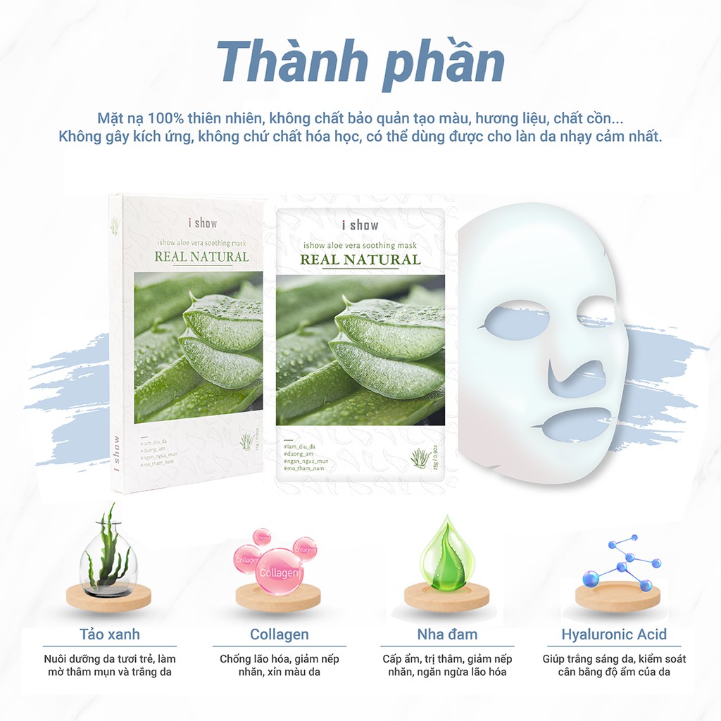 Mặt Nạ ISHOW Dưỡng Ẩm Nha Đam Ngừa Mụn Da Chiết Xuất Nha Đam Ishow Aloe Vera Soothing Mask