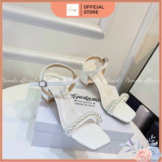 PAMELA - Giày Sandal Cao Gót Nữ 5p Quai Ngang Đính Ngọc Hàn Quốc Điệu Đà 2022 (5cm) - S25