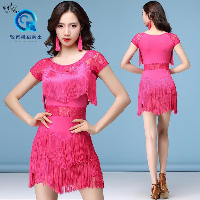 Đầm Khiêu Vũ Latin Phối Ren Tua Rua Thời Trang Cho Nữ