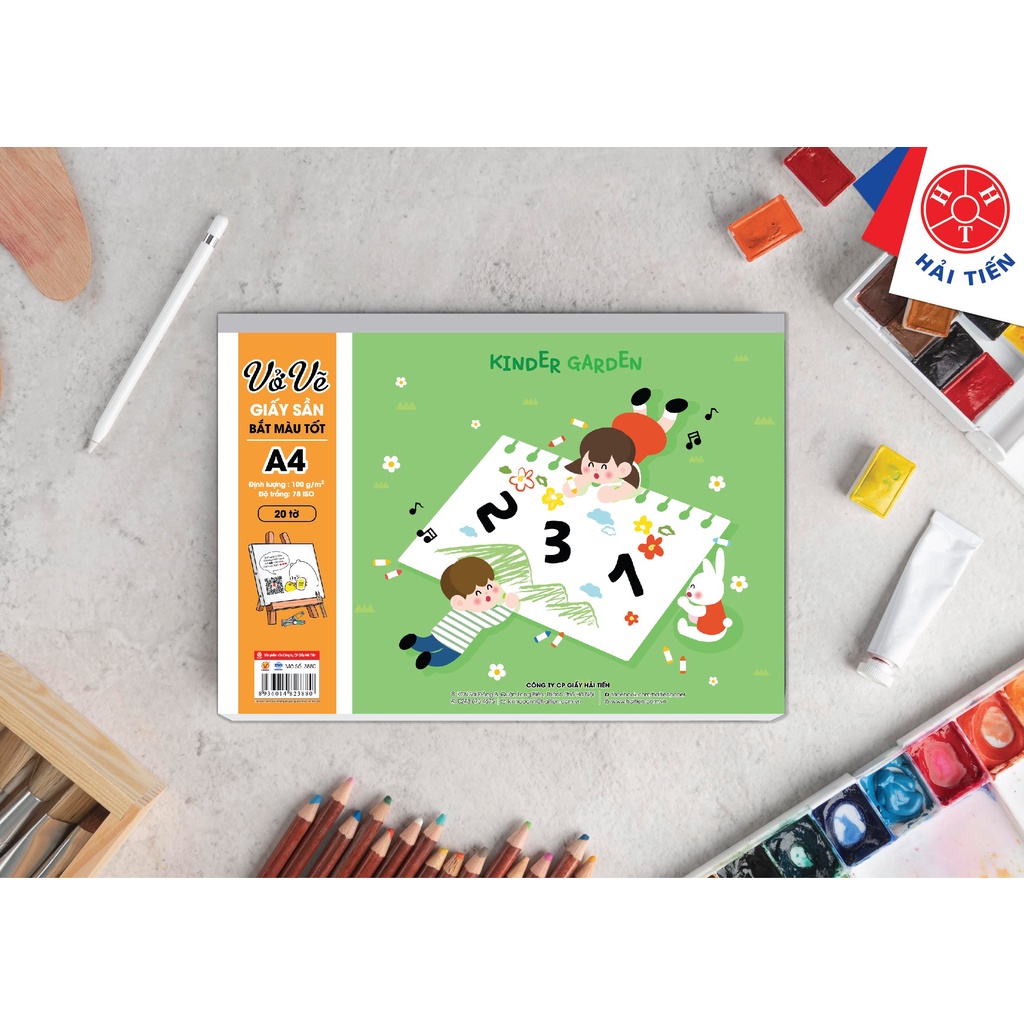 HẢI TIẾN Vở vẽ A4 Giấy Vàng Sần - Bắt màu tốt (Lốc 5 cuốn, 10 cuốn)