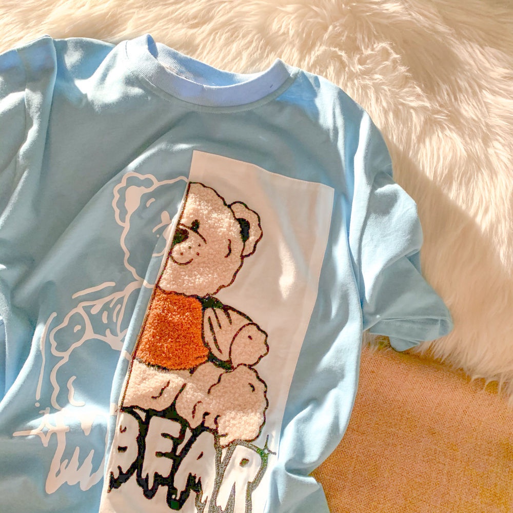 Áo Thun Cotton Dáng Rộng Tay Ngắn In Hình Gấu Dễ Thương Thời Trang Mùa Hè Cho Nữ 2022