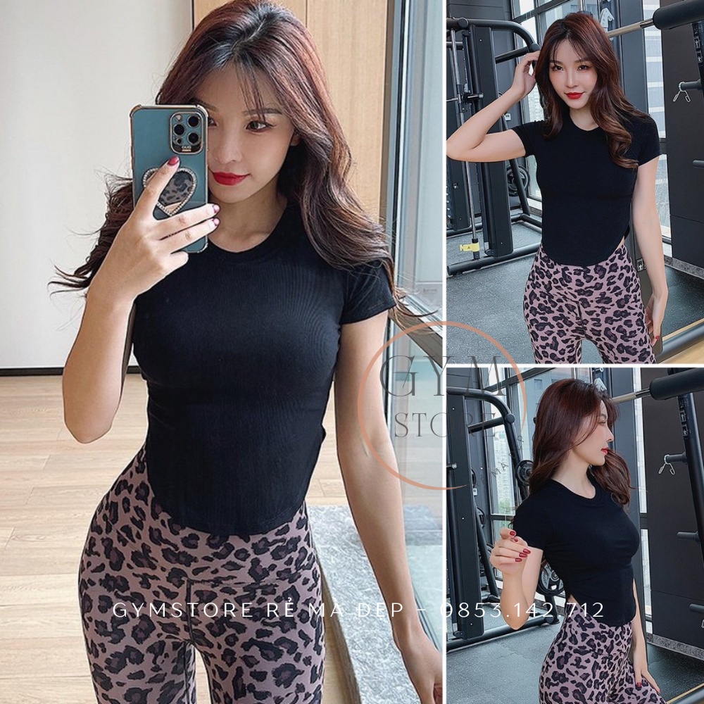 Áo Thun Ôm Body Tay Ngắn Có Mút Thể Thao Nữ Tập Gym Yoga Thun Gân Co Giãn Mịn Mát Siêu Tôn Dáng 𝐆𝐘𝐌𝐒𝐓𝐎𝐑𝐄 1921