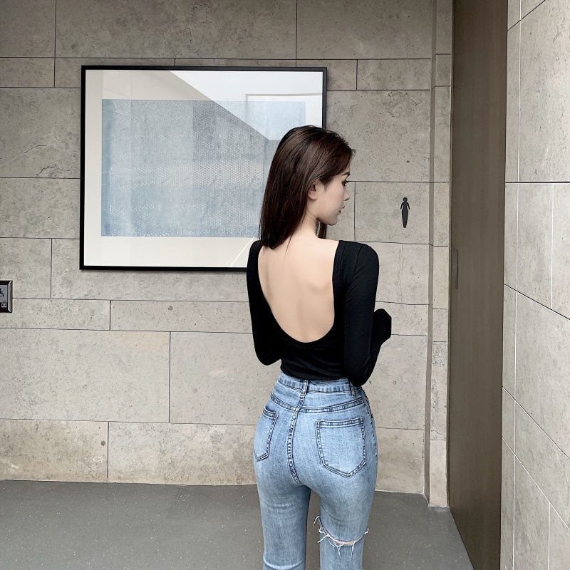 Áo thun COZOKC tay dài hở lưng quyến rũ cho nữ