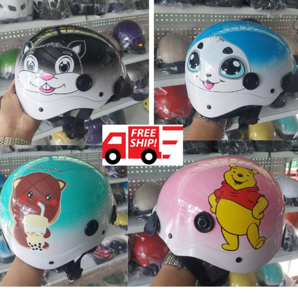 Nón Bảo Hiểm sơn in hình thú 3d cute, mũ 2 line sang trọng