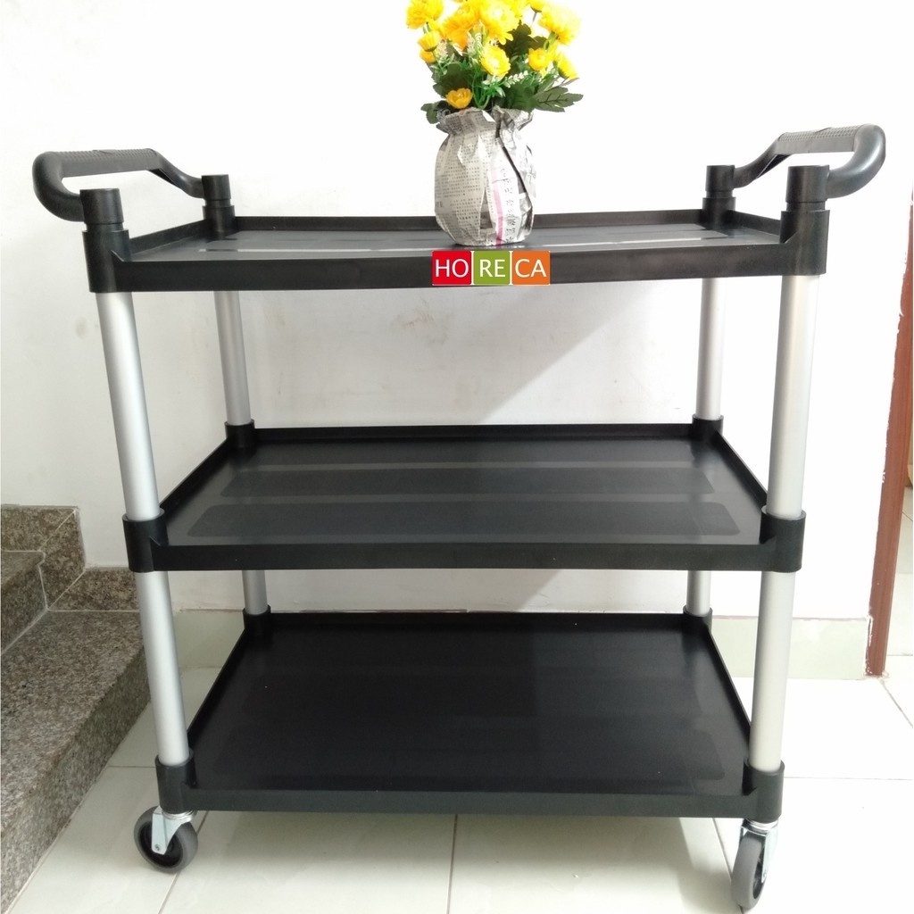 xe đẩy thức ăn 3 tầng bằng nhựa, xe dọn chén bát, xe phục vụ 3 tầng bằng nhựa