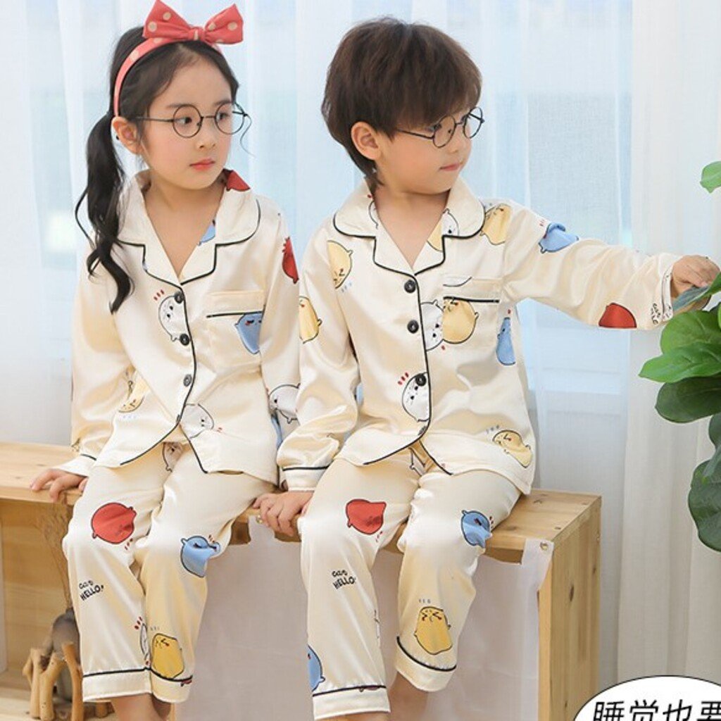 Bộ Pijama Cho Bé In Hoạt Hình Chất Lụa Cao Cấp, Đồ Ngủ Lụa Cho Bé - MINKY SOON