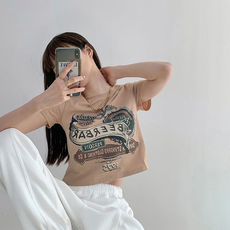 Áo thun IELGY tay ngắn cổ tròn in chữ cổ điển dành cho nữ