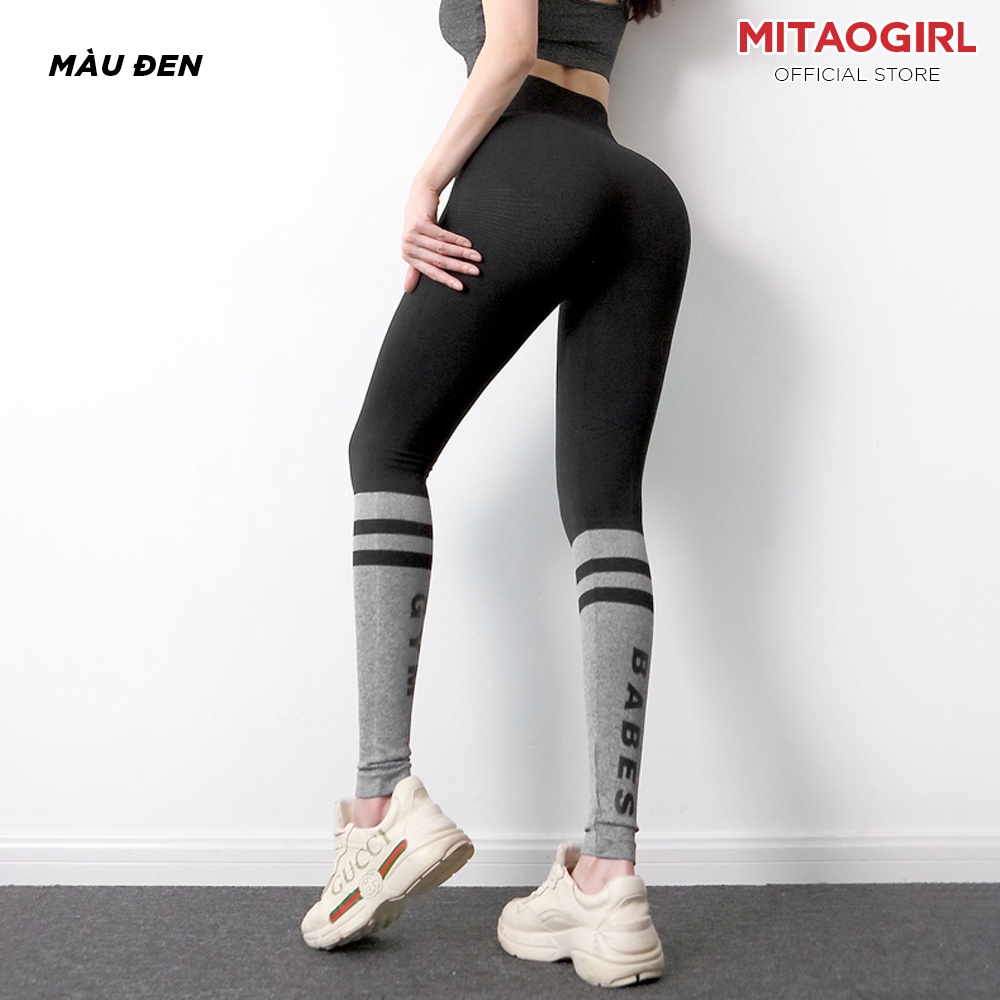 Quần dài tập gym yoga nữ MITAOGIRL dáng legging thể thao chất dệt kim co giãn phối màu ống quần nổi bật
