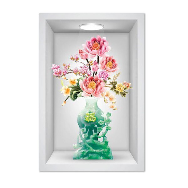 Decal dán tường bình hoa Sen ngọc đẹp trang trí phòng khách LoHoaDon_009 nhiều mẫu và kích thước