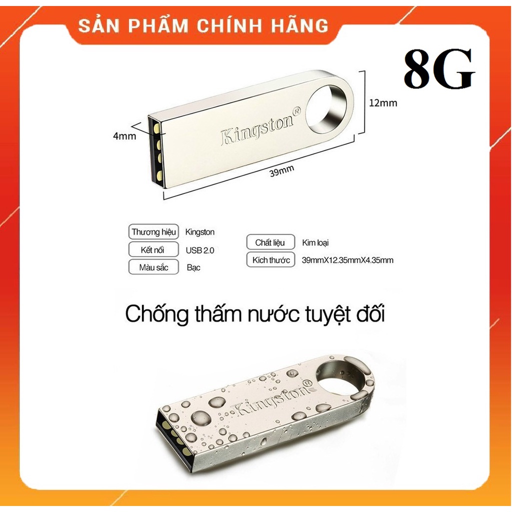 USB 8G CHỐNG NƯỚC ĐỦ DUNG LƯỢNG, TỐC ĐỘ ĐƯỜNG TRUYỀN CAO, LƯU TRỮ NHẠC VIDEO, HÀNG CHÍNH HÃNG KINGTON