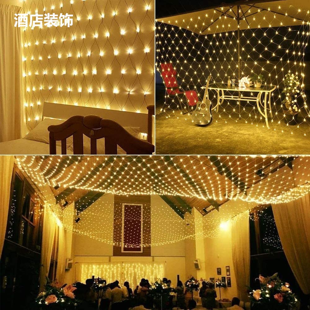 Đèn LED Lưới Chống Nước Trang Trí Ngoài Trời Cho Giánh Sinh, Tiệc, Lễ Tết - Nhiều chế độ chớp. Vàng Ấm.