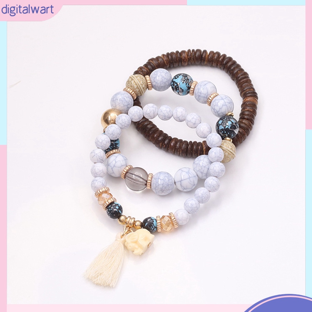 Bộ 3 vòng tay chuỗi hạt gỗ phối tua rua thời trang