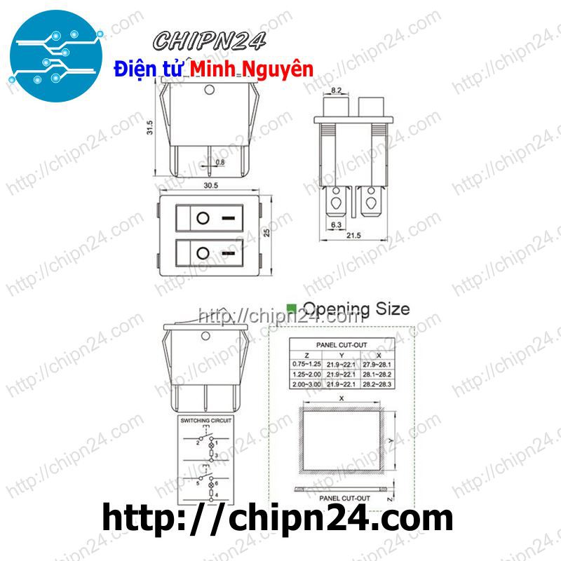 [1 CÁI] Công tắc bập bênh Có Đèn KCD3 6 chân XANH LÁ