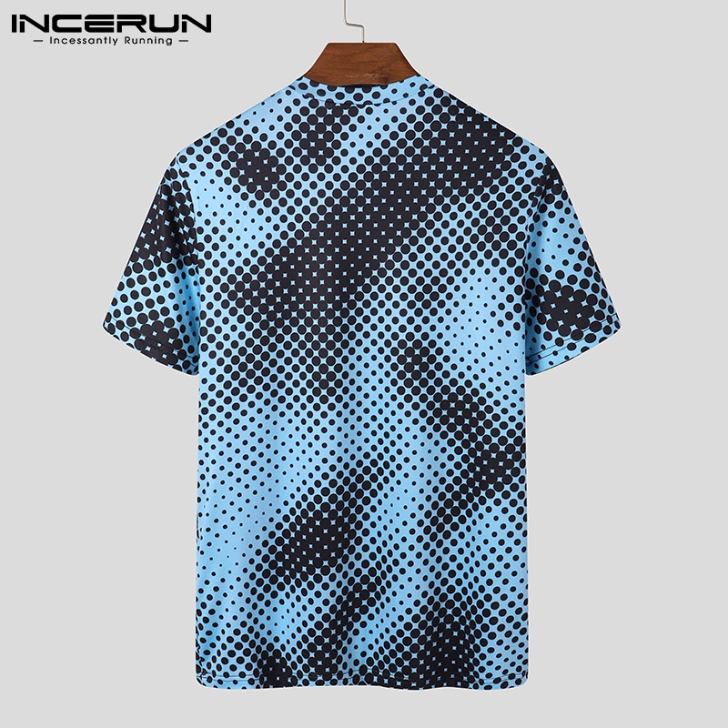 Áo thun INCERUN tay ngắn cổ tròn in họa tiết chấm bi thời trang đi chơi cho nam